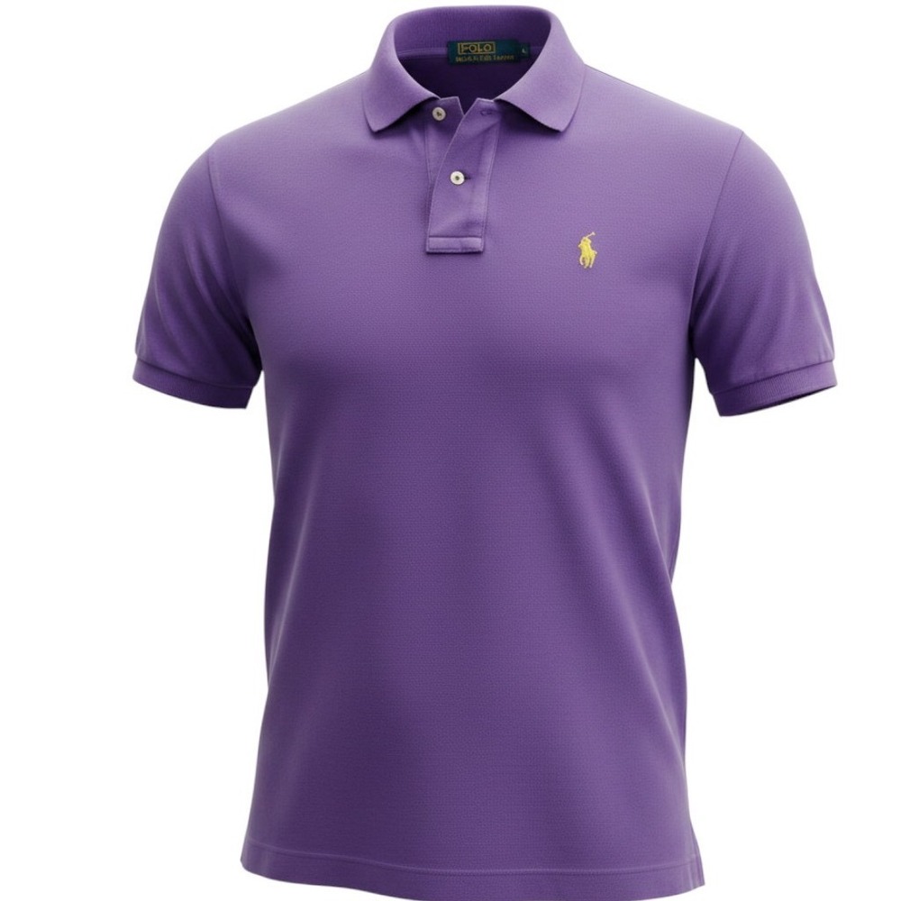 Polo Ralph Lauren Mens Small Purple Short Sleeve Cotton Mesh Polo Yellow Pony